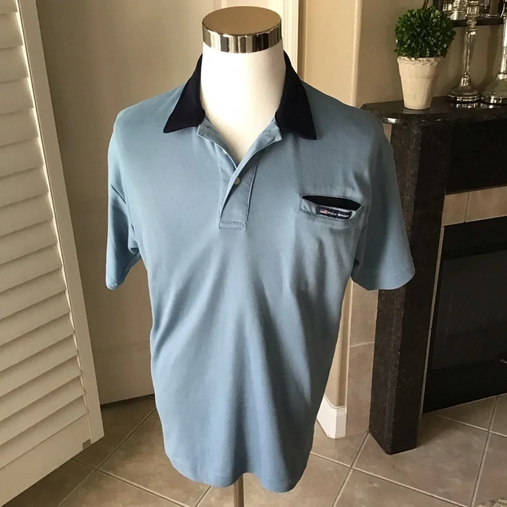 Ralph Lauren Polo Sport Shirt Men’s Large Vintage Blue All Cotton Soft Knit